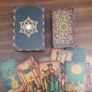 Vintage Craft Cardboard Tarot Card Deck with Oak box and guidebook.